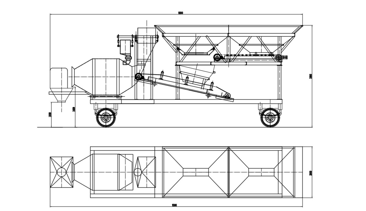 drum mobile concrete batching plant drawing